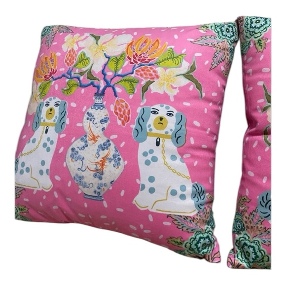 Grandmillennial Pillow Covers - Pink Staffordshire Dogs or Green Monkeys - Picture 11 of 12